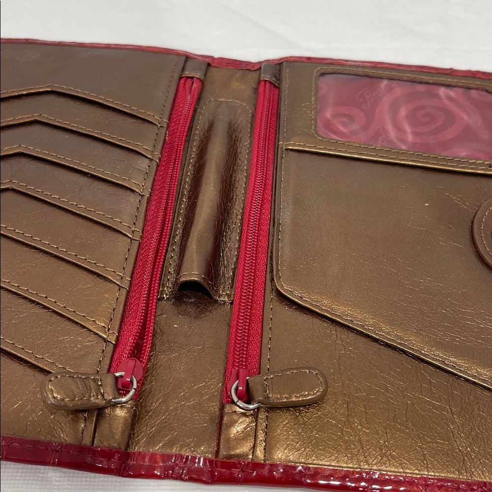 Brighton Red Croc Cher Portfolio Wallet patent red leather vintage pen pocket - Picture 11 of 15